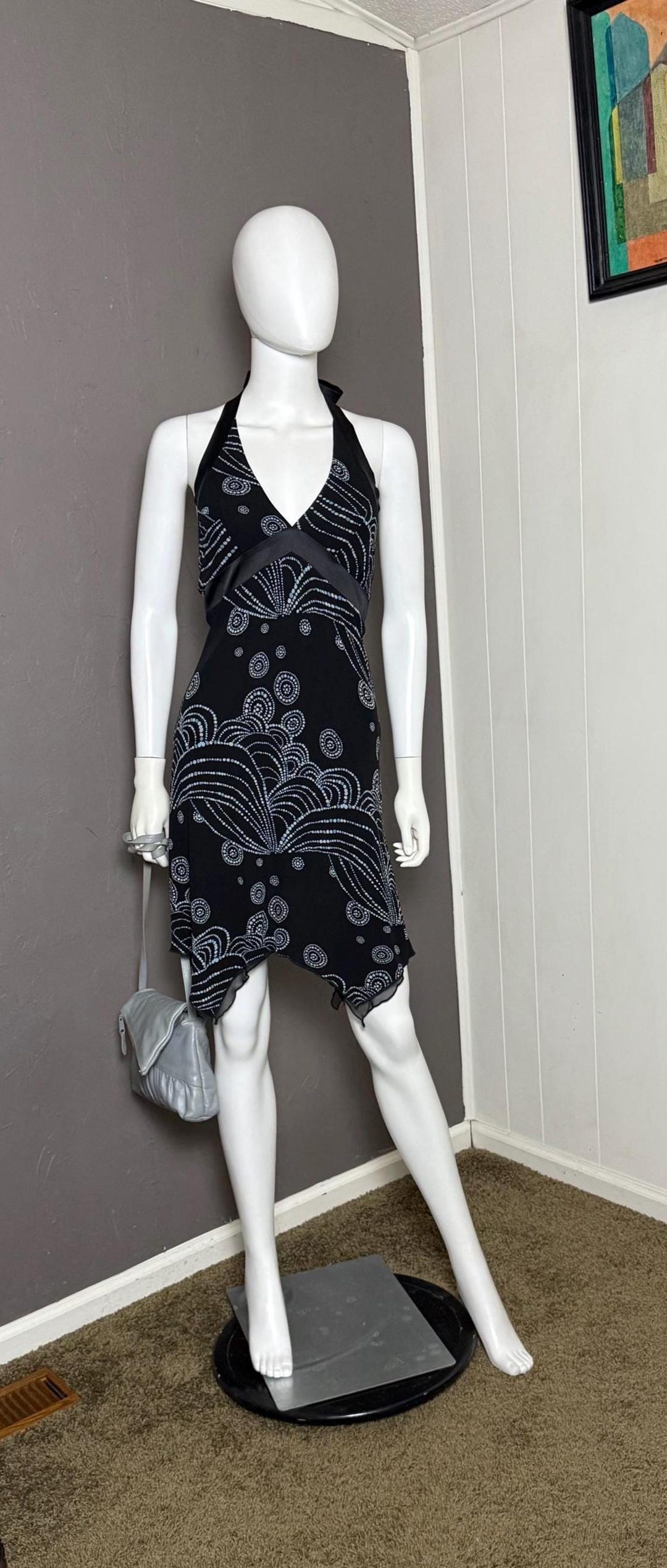 petite black halter neck frilled mini dress Ludmila Halterneck Lace-Up Bubble Hem Corset Micro in Length:Extra Tall (6'+) style:deep cut removable cups Barbie Black and White