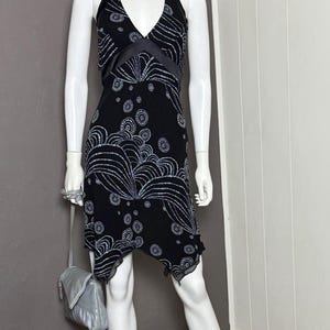 1990&#39;s Black + Blue Floral Chiffon Halter Dress from BeBe S/M