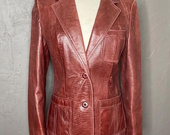 Blazer de cuero vintage de los 90, color malva oscuro, talla mediana, chaqueta de cuero burdeos claro