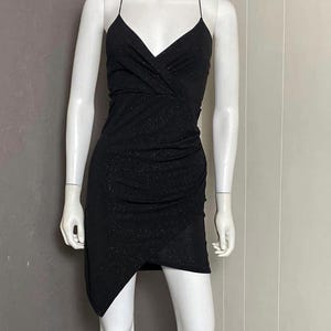 Y2K Black Sparkly Bodycon Mini-Dress from Windsor size XS/S Asymmetrical Hem