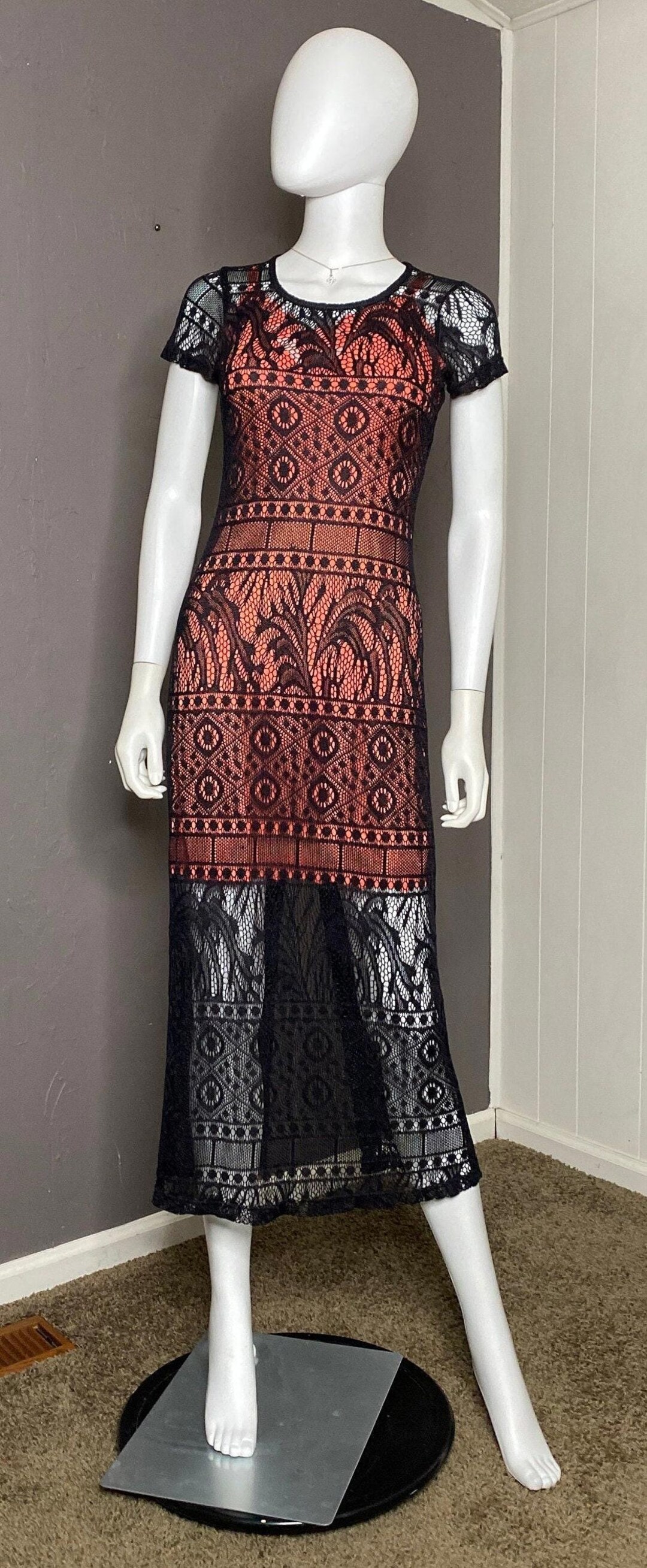 black crochet lace midi dress Black Lace Crochet Dress  FARM Rio