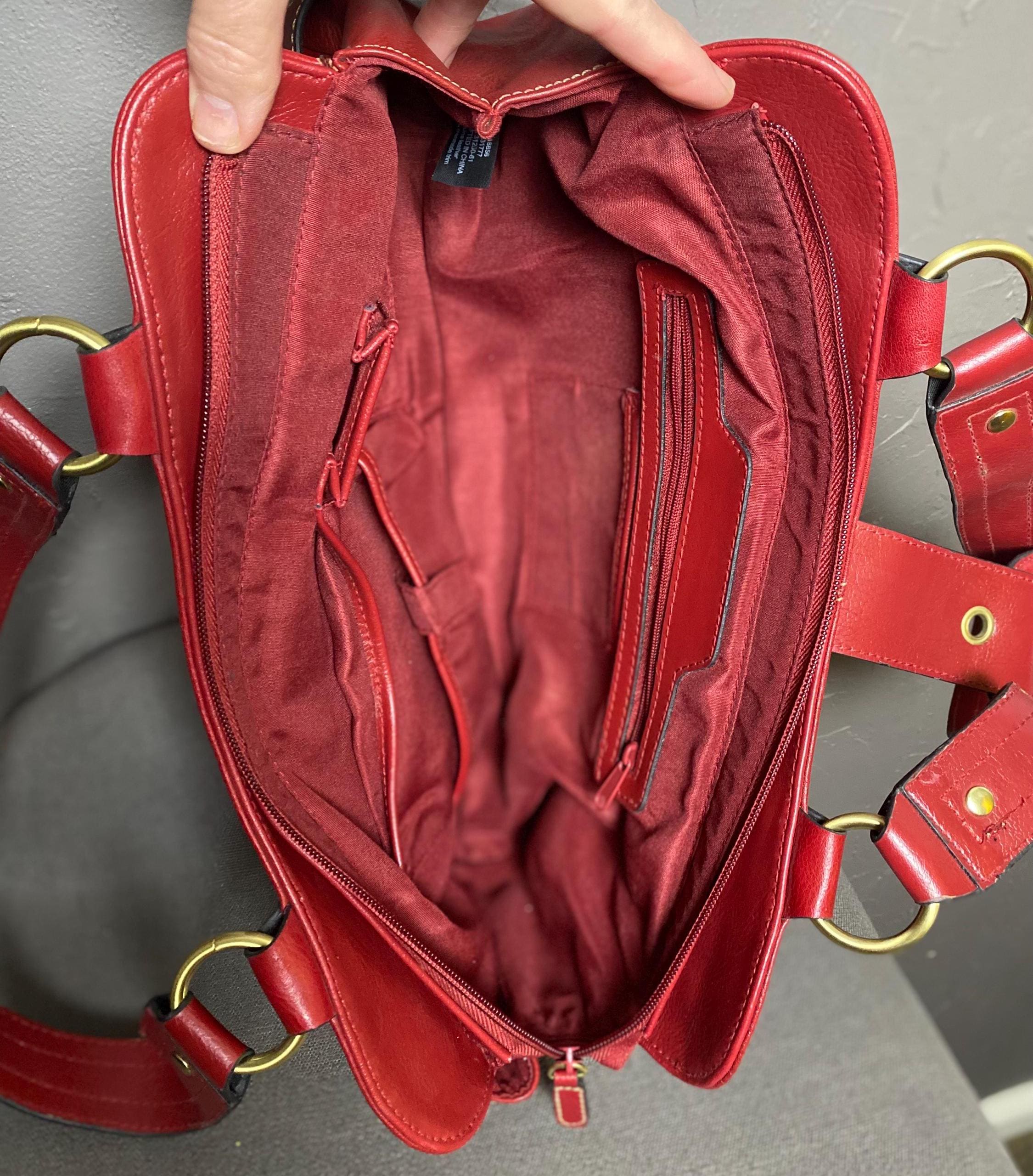 1990's-00's Red Leather X White Stitching Shoulder Bag - Etsy