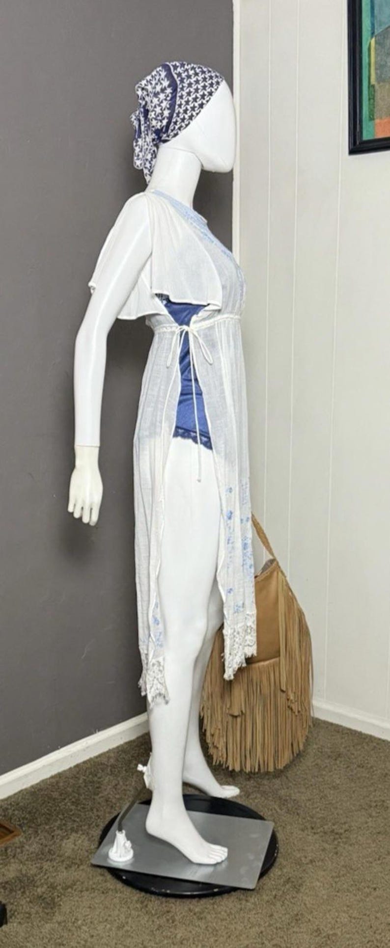 Abito vintage Free People ricamato BIANCO stile boho anticato NUOVO CON ETICHETTA Deadstock FP immagine 3