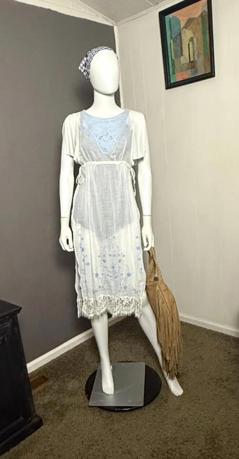 Abito vintage Free People ricamato BIANCO stile boho anticato NUOVO CON ETICHETTA Deadstock FP immagine 2