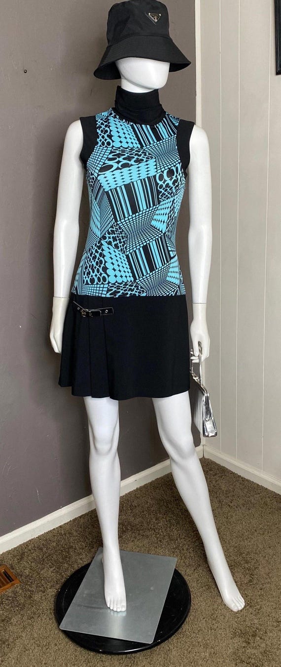 1990's MOD Abstract Print Turtleneck Mini Dress f… - image 2
