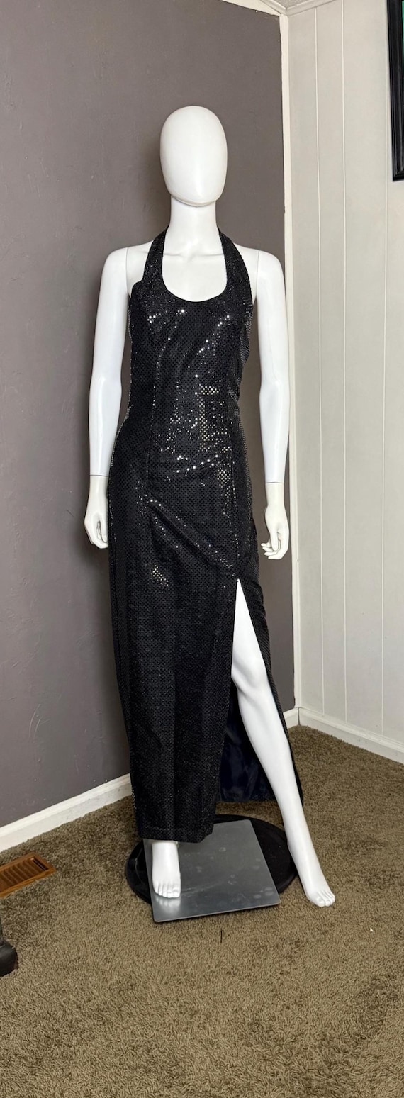 1990's Vintage Black Sequined Column Dress With Halter Neck by Jump Size  7/8 - Etsy Israel