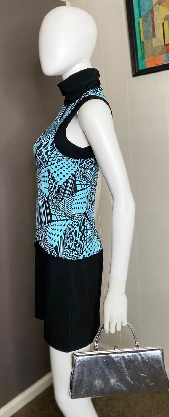 1990's MOD Abstract Print Turtleneck Mini Dress f… - image 5