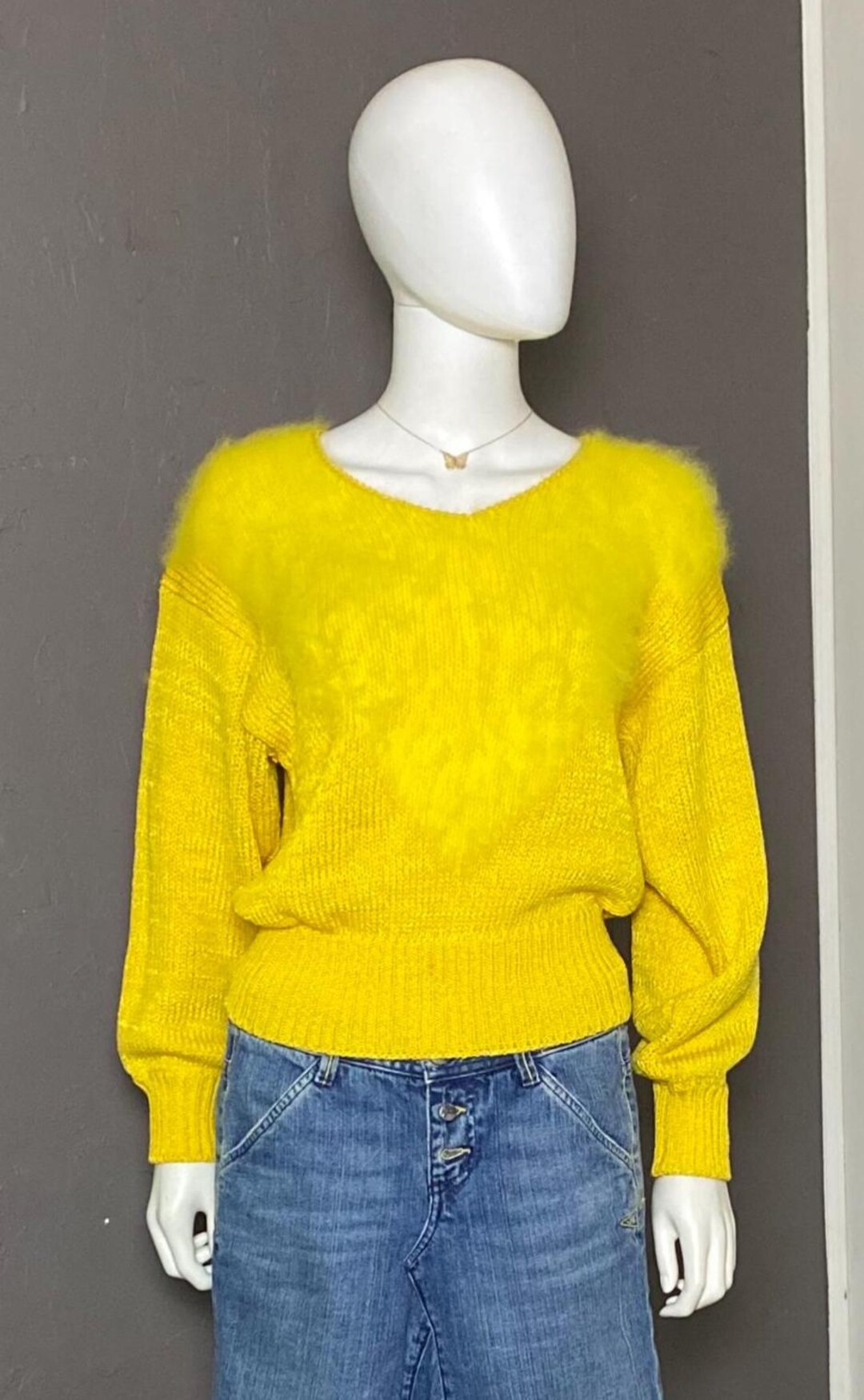 Yellow Angora 1980's Canary Yellow Angora + Rayon Sweater From Sheila Raymond Size ...
