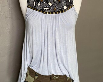 Y2K Embellished Gray BOHO Tank size S/M