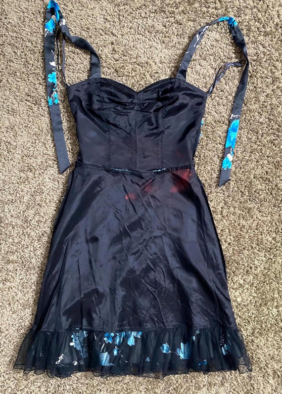 1990's Black Floral Satin Fit N Flare Dress From Speechless Size S/M - Etsy