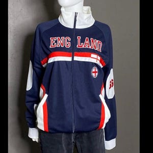 Y2K ENGLAND Soccer Zip Up Trainer Jacket Blue White and Red England size L-XL