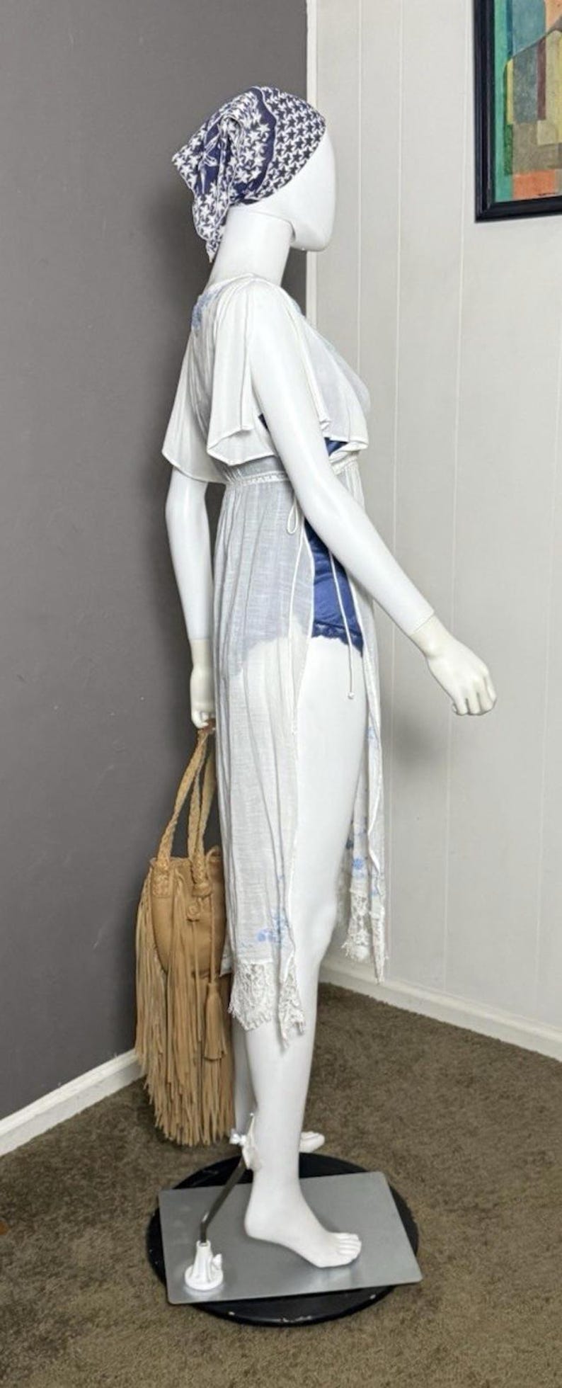 Abito vintage Free People ricamato BIANCO stile boho anticato NUOVO CON ETICHETTA Deadstock FP immagine 5