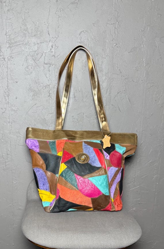 AMBUSH® PATCHWORK TOTE BAG Vintage Leather Patchwork Tote Bag Colorful 80's Leather X Suede