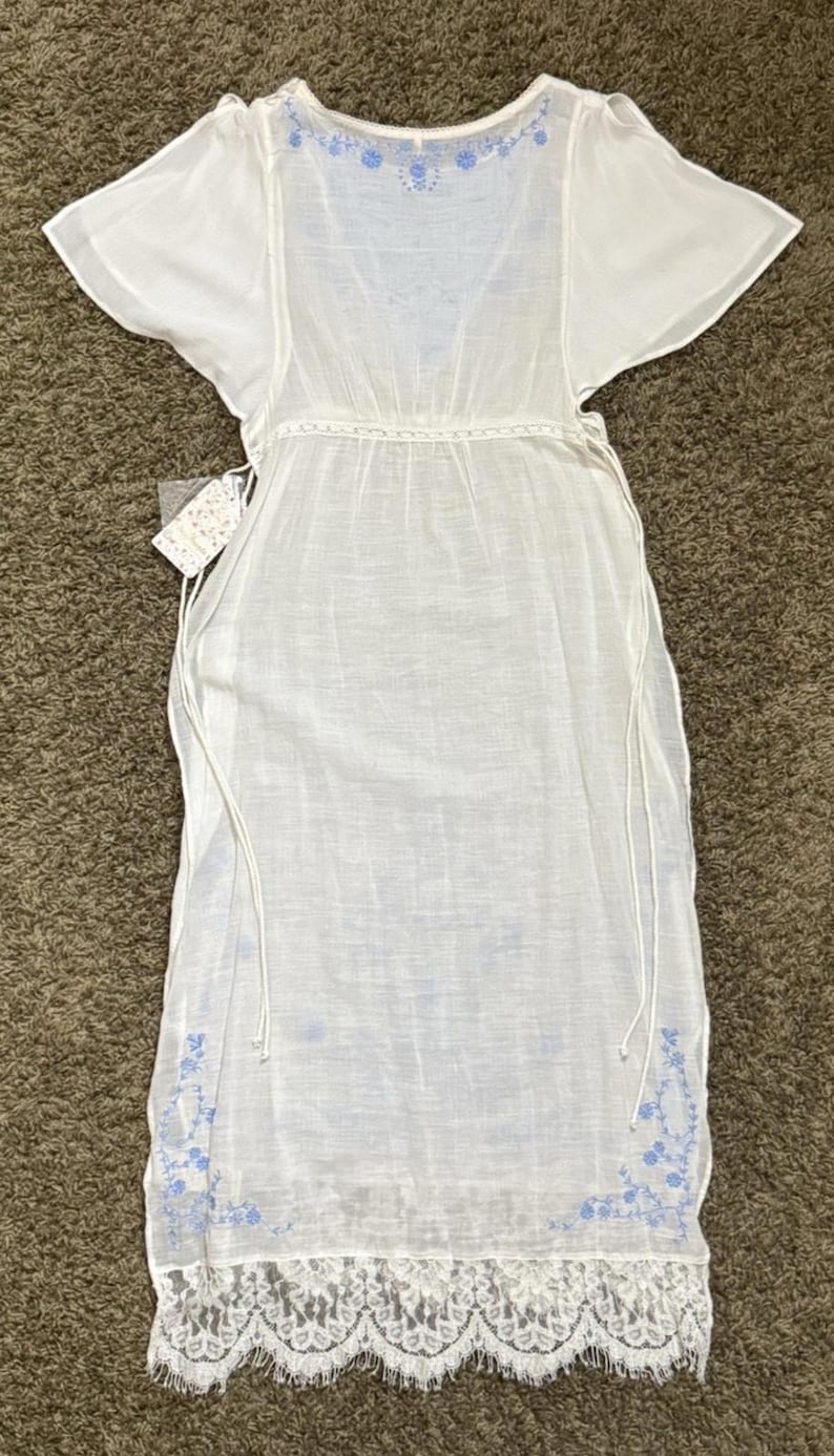 Abito vintage Free People ricamato BIANCO stile boho anticato NUOVO CON ETICHETTA Deadstock FP immagine 9