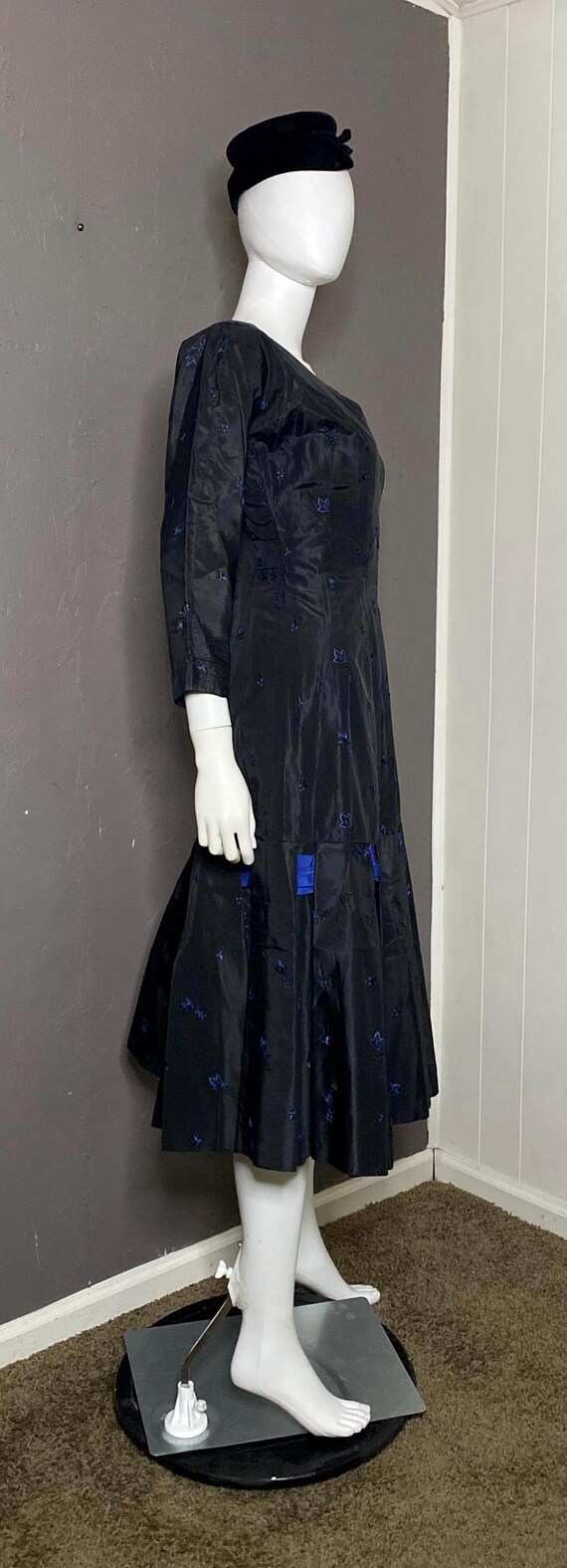 Vintage 50s Party Dress Blue Taffeta Cocktail Dress S