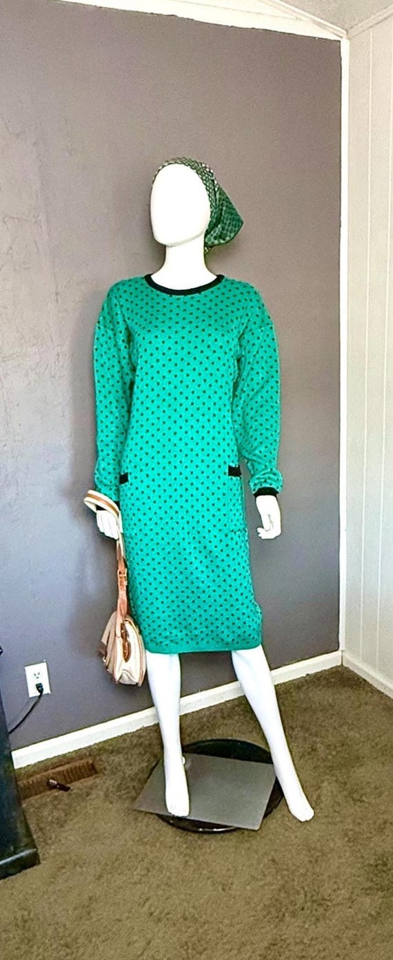 Vintage 1980's Green x Black Sweater Dress from Liz Claiborne Holiday Knit  Dress