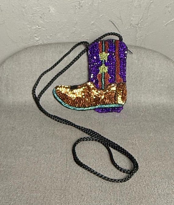 Sequin Western Boot Micro-Bag Tiny Crossbody Blin… - image 1