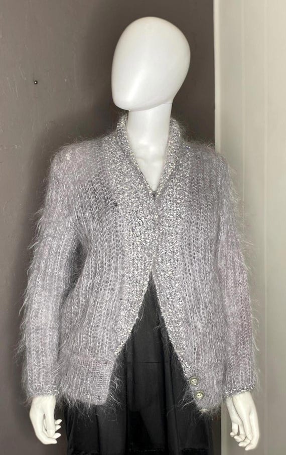 Women's Vintage Gren & Grey Mohair Cardigan S-L