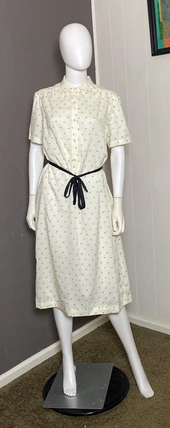 Lanvin, 1970's LANVIN Horseshoe Logo Shirtdress fits S-M-L Duster or Maxi Dress