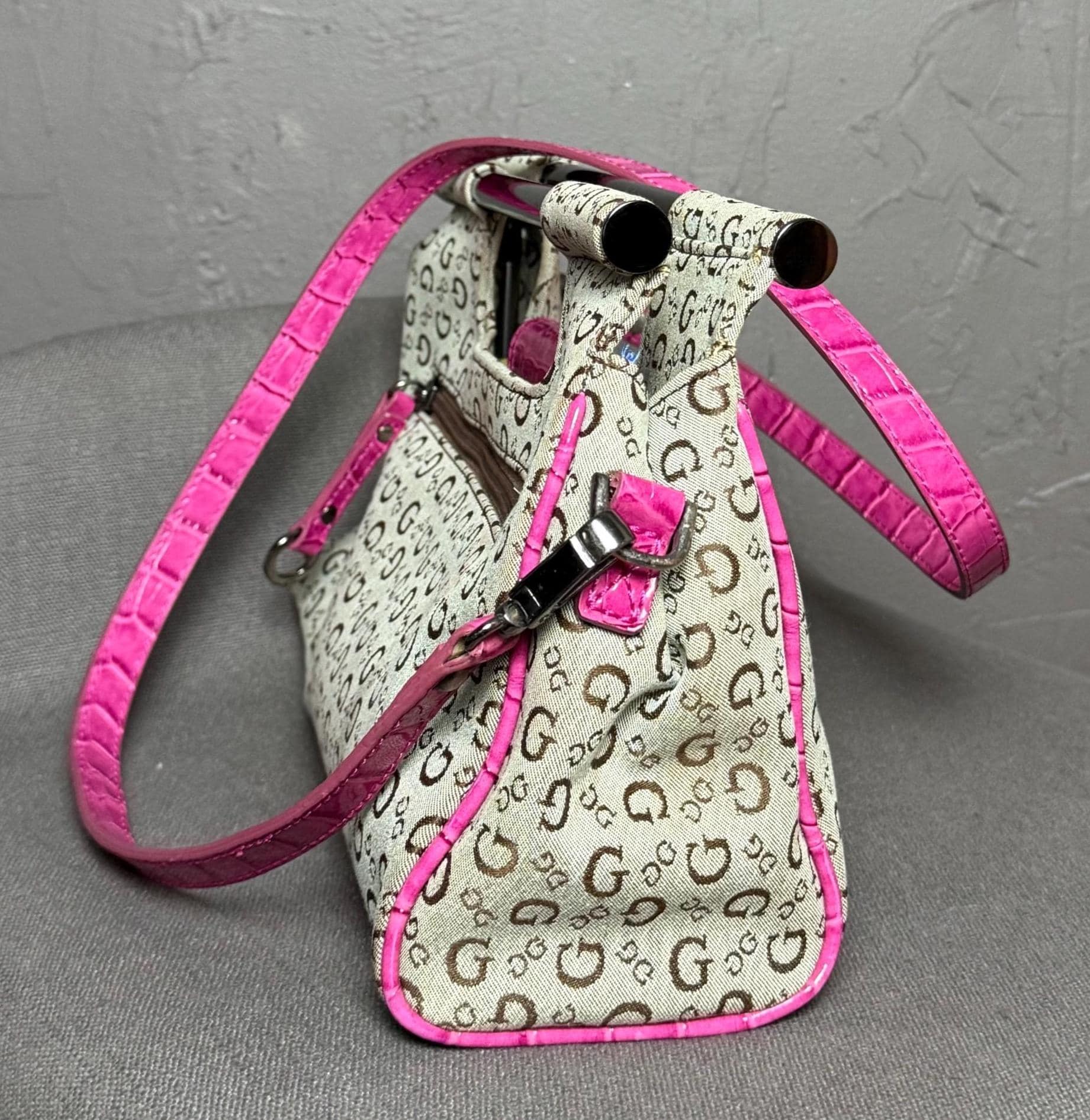 Y2K Jacquard X Pink Croc Leather Bag From GUESS Rare Style - Etsy
