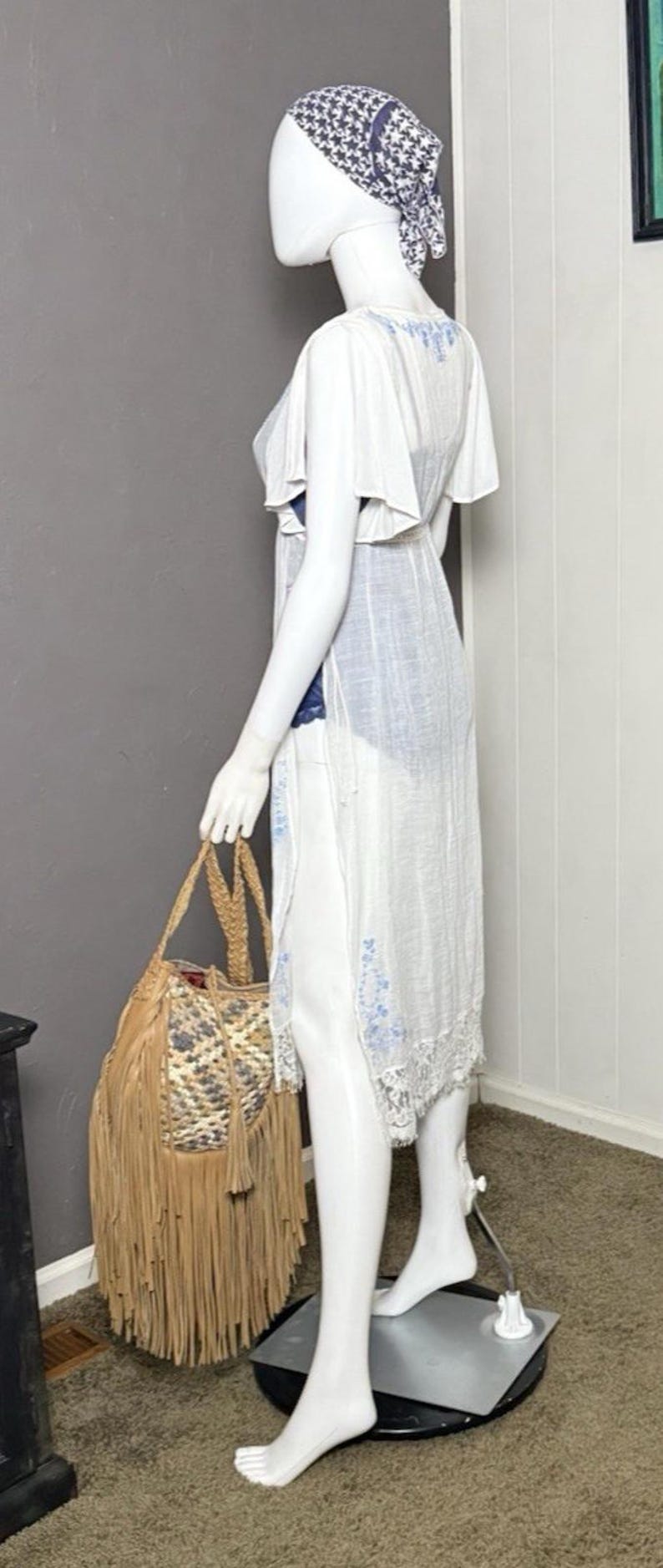 Abito vintage Free People ricamato BIANCO stile boho anticato NUOVO CON ETICHETTA Deadstock FP immagine 6