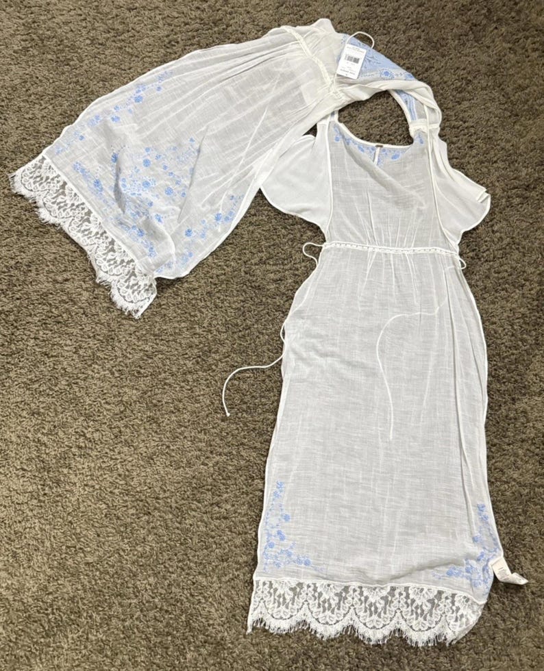 Abito vintage Free People ricamato BIANCO stile boho anticato NUOVO CON ETICHETTA Deadstock FP immagine 10