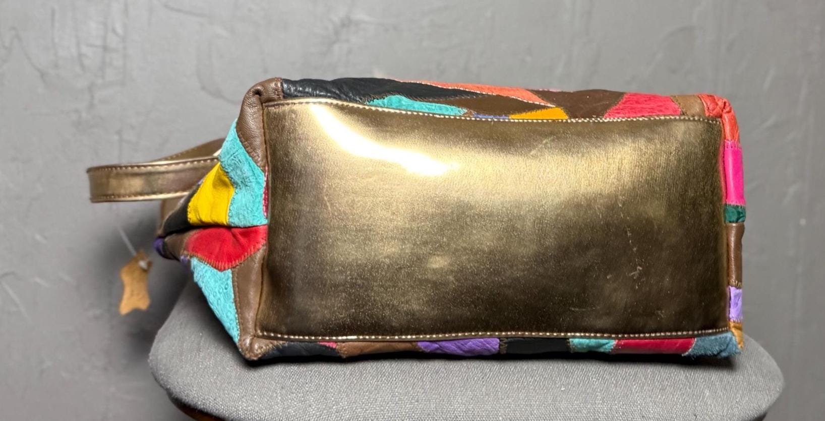 Vintage Leather Patchwork Tote Bag Colorful 80's Leather X Suede