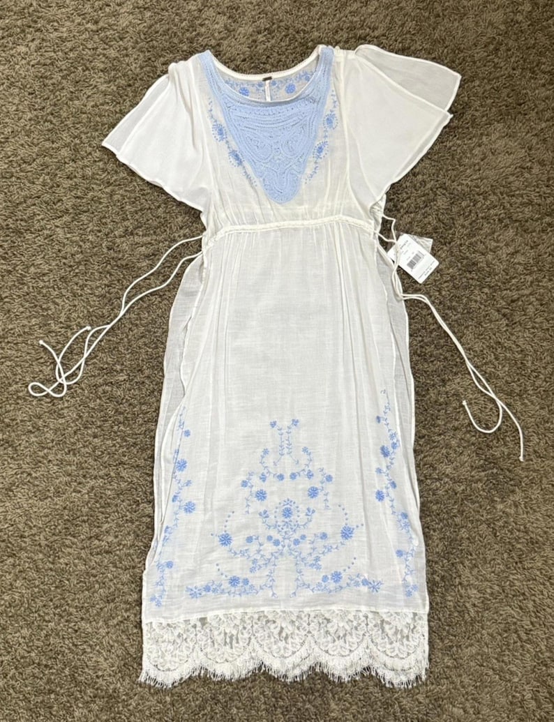 Abito vintage Free People ricamato BIANCO stile boho anticato NUOVO CON ETICHETTA Deadstock FP immagine 8