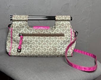 Y2K Jacquard X Pink Croc Leather Bag From GUESS Rare Style - Etsy