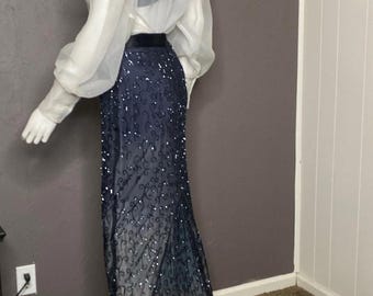 1990’s Ombré Beaded Maxi Skirt with Train size XS-S Formal/Prom Skirt