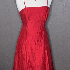 1960&#39;s Red Silk Fit-n-Flare Dress Hand Made Shantung Silk Red Cocktail Party Dress size Small