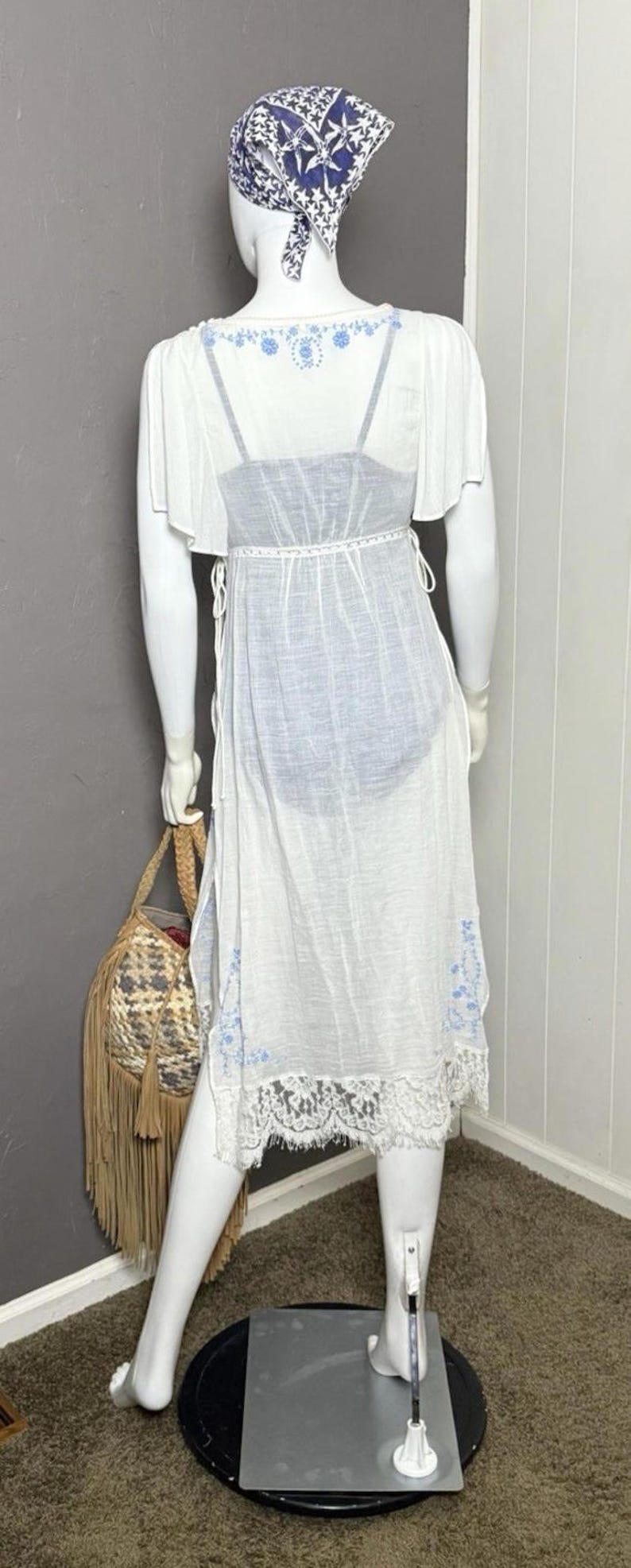 Abito vintage Free People ricamato BIANCO stile boho anticato NUOVO CON ETICHETTA Deadstock FP immagine 7
