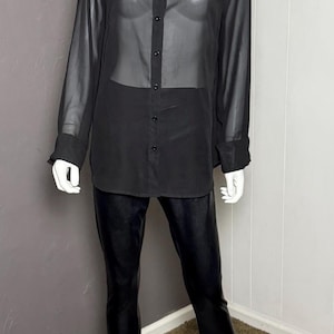 Sheer Black Chiffon Button Down from iCollection size Medium