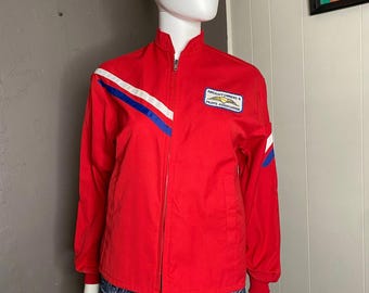 Chaqueta roja ligera vintage de los años 70 de Flight Apparel, talla S/M.