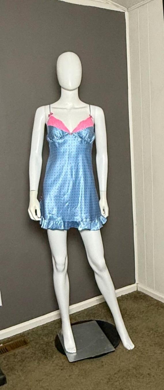 Y2K Betsey Johnson Satin Babydoll Nightie Size Large Blue + Pink Polka Dot  - Etsy