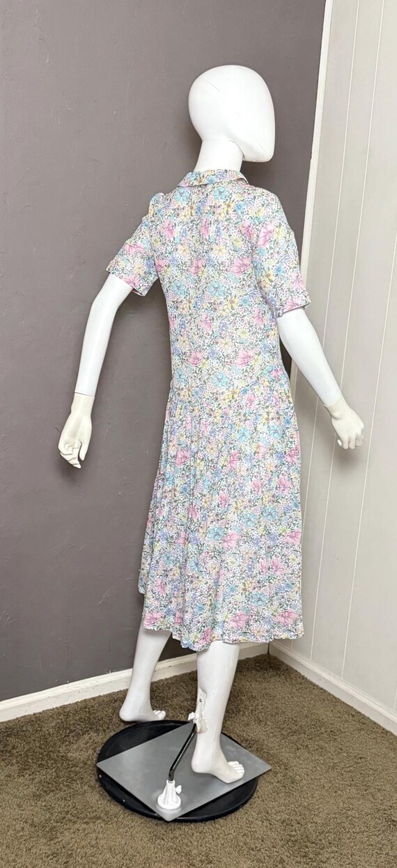 1970's Floral Tea Dress Tissue Thin Cotton Semi-Sheer S-M View 5