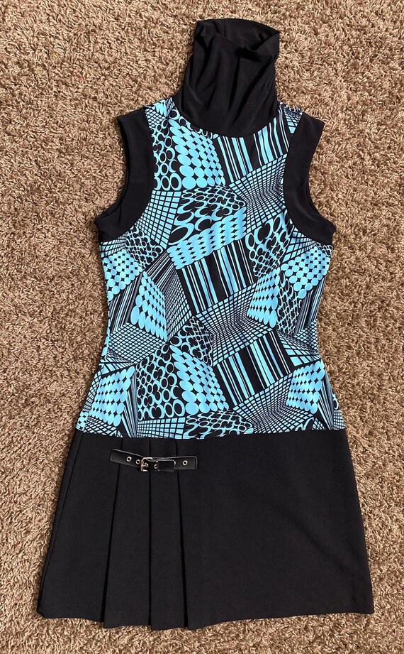 1990's MOD Abstract Print Turtleneck Mini Dress f… - image 9