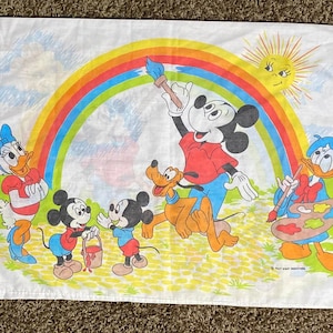 Vintage 90's Mickey and Friends Rainbow Pillowcase by Pacific Mills