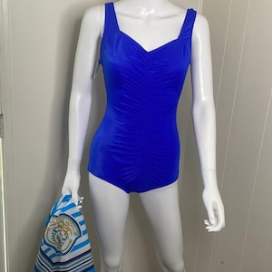 Vintage 1980&#39;s Swimsuit Blue One Piece from Maxine of Hollywood New with Tags size M/L