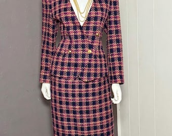 Traje de falda a cuadros de los años 90 de Breckenridge, talla 10P, conjunto de tweed grueso a cuadros.