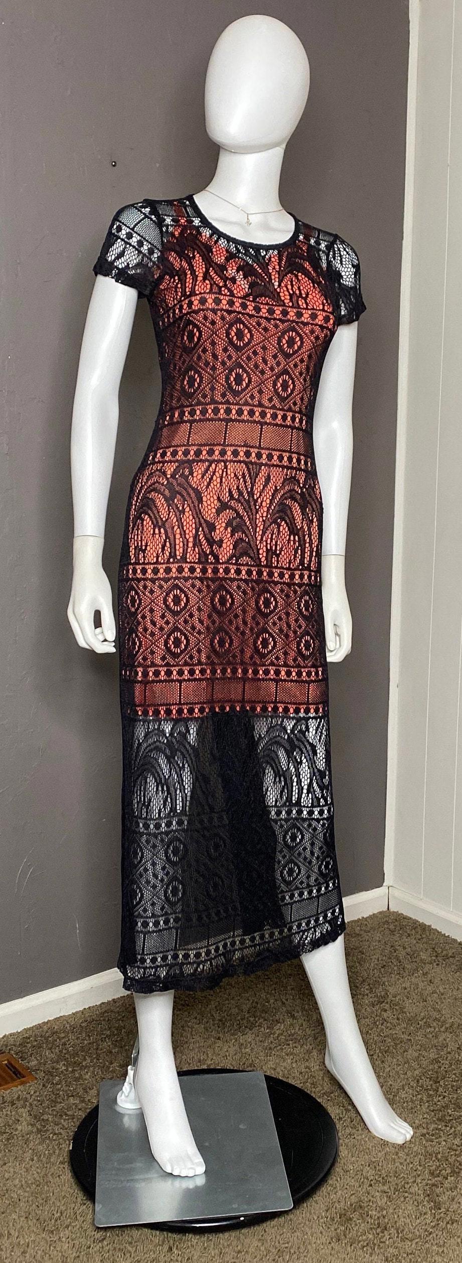 black crochet lace midi dress Monte Carlo Tie Dress