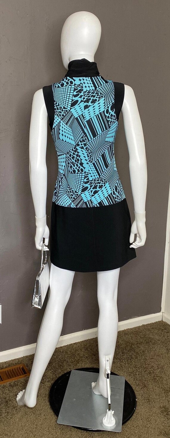 1990's MOD Abstract Print Turtleneck Mini Dress f… - image 6