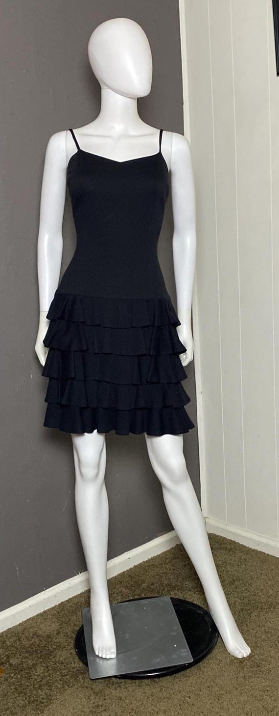 1980's Black Ruffled Skirt Mini-dress From Adrienne Vittadini Size