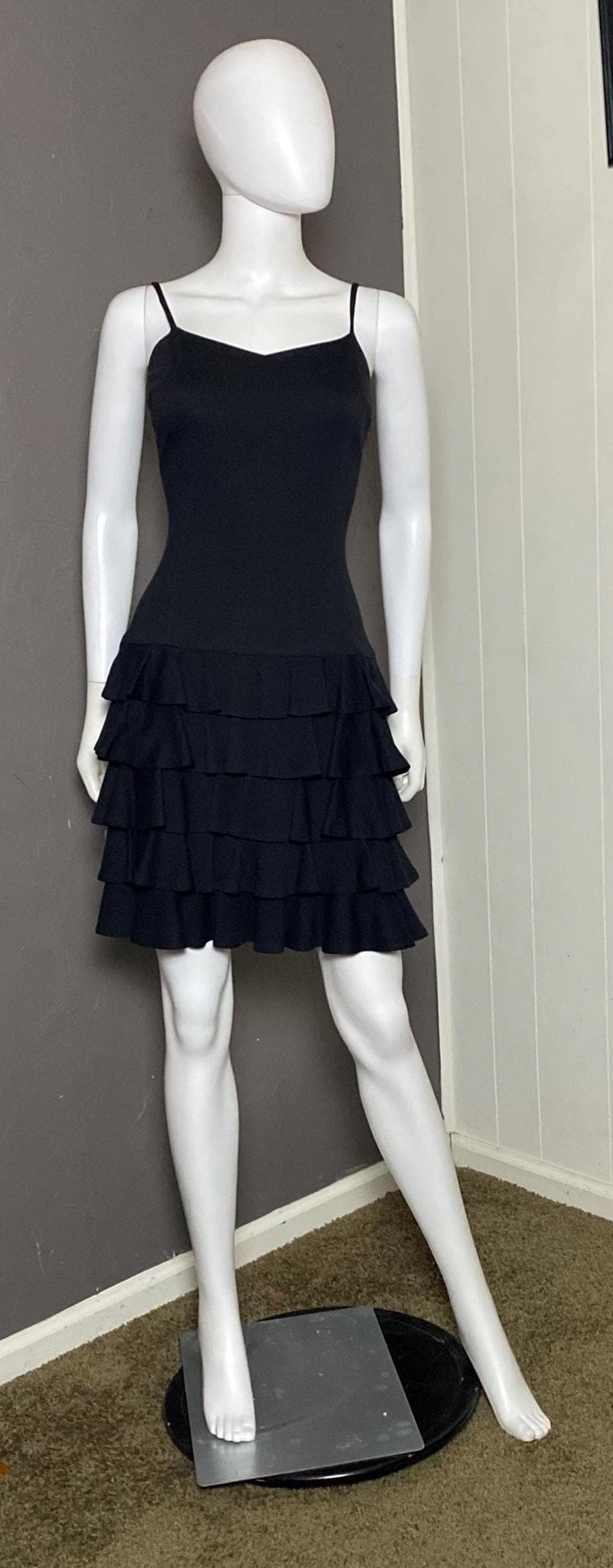 1980's Black Ruffled Skirt Mini-dress From Adrienne Vittadini Size