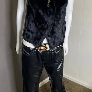 1990’s Black Fur Vest with White Stripe Mod Rock-n-Roll Fur Vest size Small