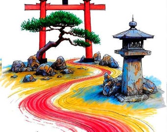 Japanese Zen Garden Coloring Book for Adults | Relaxing Japanese Garden Pages | Torii Pagoda Bonsai | Stress Relief | Instant Download