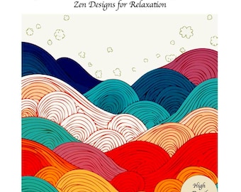 Japanese Coloring Book for Adults – Ocean Waves & Zen Mandala Patterns – Stress Relief Coloring Pages – Printable Instant Digital Download