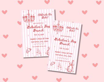 Galentine's Day Brunch Invitation: Pink & Red Hand-Drawn Style (Digital Download)