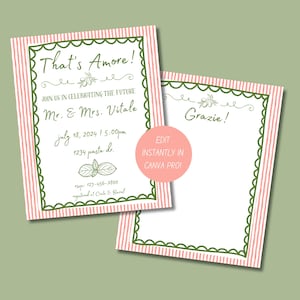 Convite para chá de panela e modelo de cartão de agradecimento That's Amore | Chá de panela com inspiração italiana para imprimir | Editável | Casamento italiano
