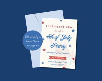 Vintage 4th of July Invitation Template: Patriotic Party (Canva Pro)